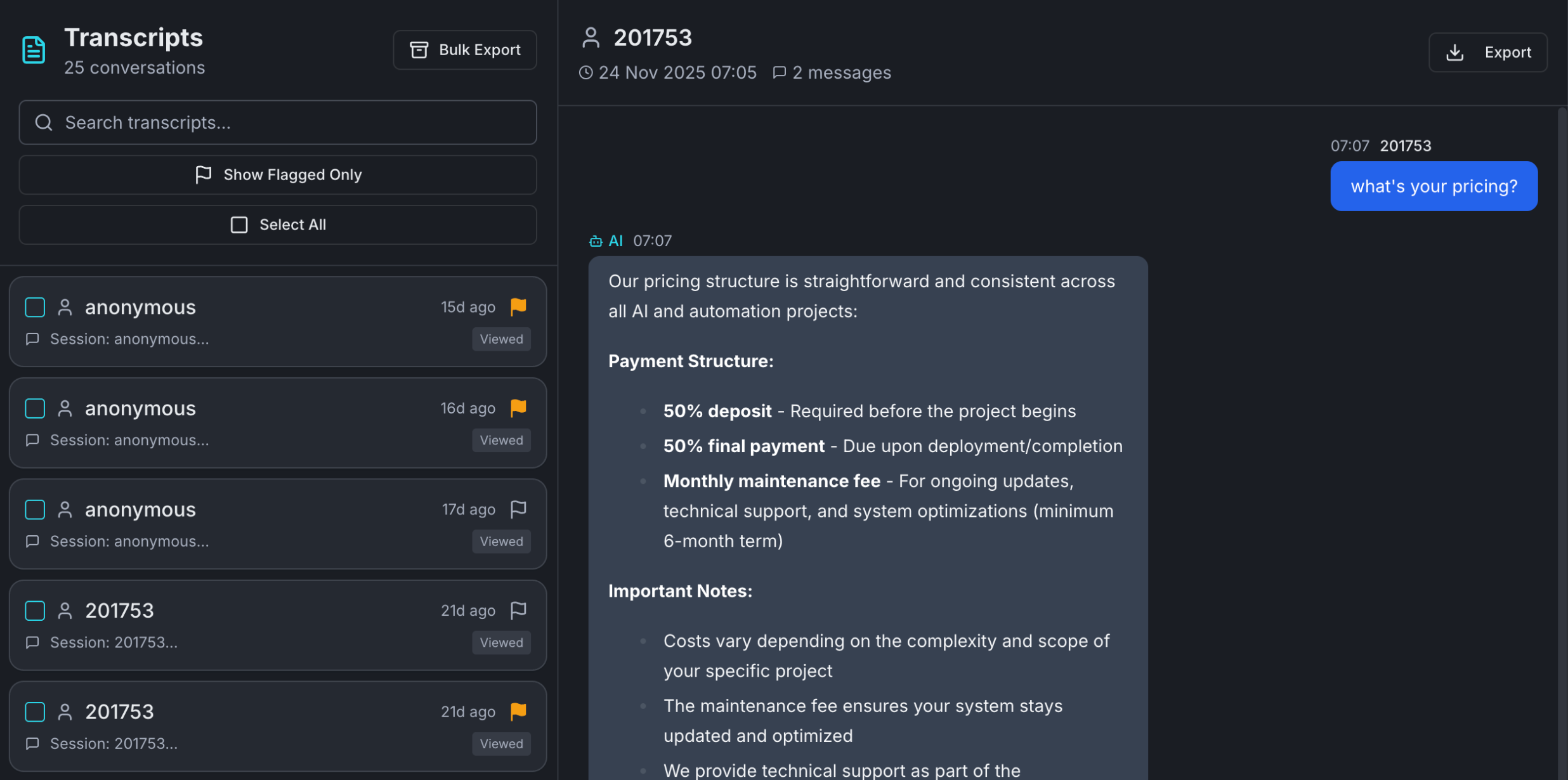 VFI/O Conversation Transcripts